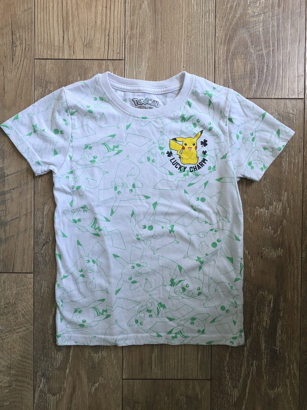 Pokemon White & Green Pikachu 'Lucky Charm' Kids Tee